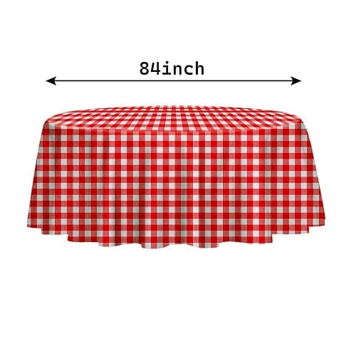 RINDOJIN 2 Pack Red Gingham Tablecloth Round 84 x 84 Inch Round Plastic Checkered Table Cloth Disposable Plaid Table Cover for Picnic Party Birthday Wedding Baby Shower Christmas Circle Red Tablecloth thumbnail 3