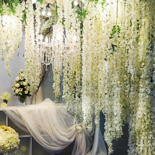 WONICE Artificial Wisteria Hanging Flowers Fake Wisteria Flower Garland Silk Vines Rattan Decor for Home Wedding Arch Wall Garden Greenery Bedroom Outdoor Office Party Decoration (36, White) thumbnail 8