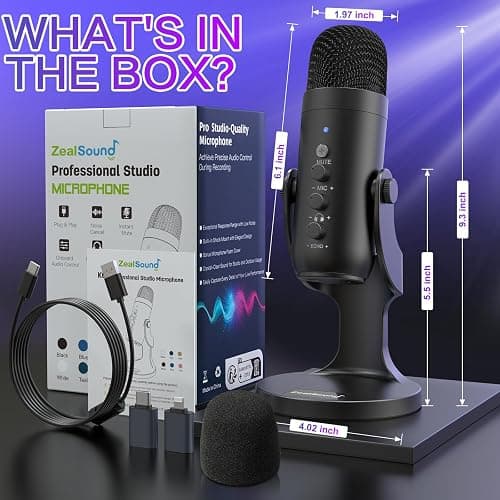 zealsound USB Microphone, PC Phone Podcast Mic, Condenser Gaming microphones for PS4&5, W/Quick Mute, Echo/Gain knob, Plug & Play for Streaming, Vocal Recording, ASMR, YouTube,Twitch on Mac Windows thumbnail 8