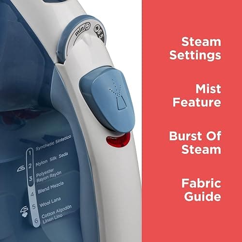 BLACK+DECKER Easy Steam Compact Iron for Clothes, Automatic Shutoff, Nonstick Plate, Light Weight, 1200 Watts thumbnail 6