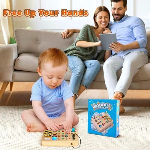 TINTECUSA Busy Board Montessori Toys for Toddler, Wooden Sensory Board Switch Toy with Shape Sorter LED Light Up Toys Educational Plane Travel Activity for Girls & Boys thumbnail 8