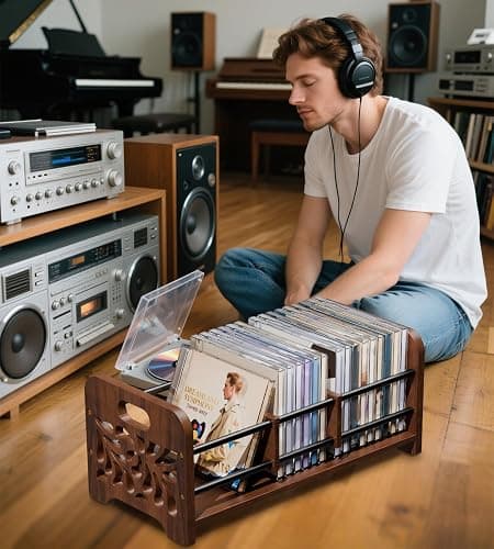 QILICHZ CD Holder,DVD Holder Storage,Wood CD Rack Organizer,DVD Rack,Cassette Tape Storage with Dividers for CDs, DVDS, Tapes,Video Game Cases, Tape Display Stand, Hold 35Pcs thumbnail 2