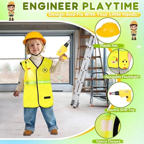 IVENRXIU Kids Dress Up Clothes,4 In 1 Role Play Costumes for kids Ages 3–8 | Includes Police, Doctor,Fireman,Engineer for kids Career Pretend Play Toys For Party,Halloween Christmas Birthday Gifts thumbnail 6