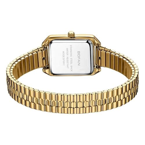 BOFAN Square Small Gold Watches for Women Easy Read Ladies Quartz Wrist Watch with Stainless Steel Expansion Band,Water Resistant. thumbnail 3