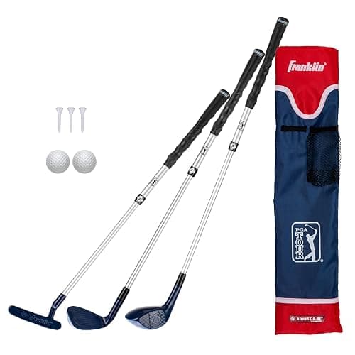 Franklin Sports PGA TOUR Kids' Plastic Golf Clubs Set - Youth Toy Plastic Clubs + Bag - Kids' Plastic Golf Set with Bag + Balls - Adjustable Length for Boys + Girls - Red + Blue - Image 1
