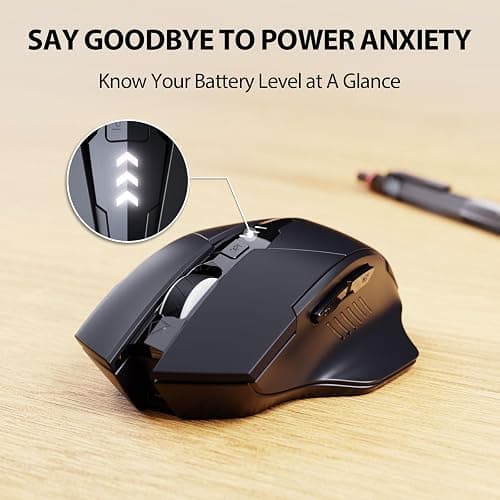 INPHIC Wireless Mouse Rechargeable, Silent Click, [Battery Level Visible] | USB 2.4G Cordless Mouse for Laptop PC Computer Tablets, 6 Buttons, 2400DPI 4 Adjustment Levels, Black thumbnail 3
