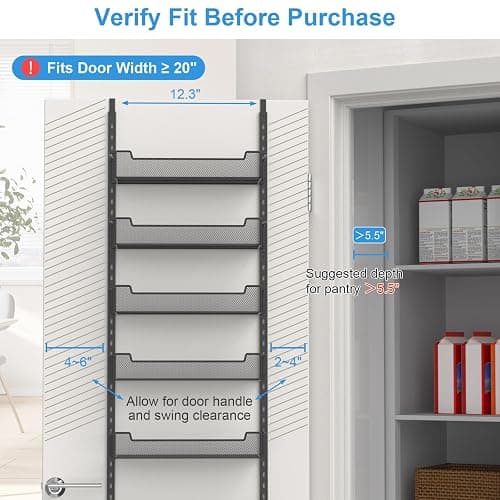 VyGrow 12.3" W Narrow Over the Door Pantry Organizer, 6-Tier Over the Door Organizer with Adjustable Basket, Pantry Door Organization for Pantry Kitchen Storage Room Spice Rack, Black thumbnail 4