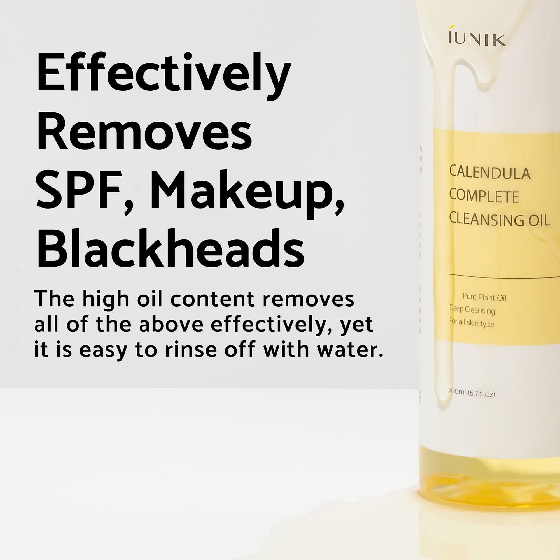IUNIK Calendula Complete Deep Vegan Cleansing Oil 94% Plant-based Oils Blackhead Melting Makeup Remover Mascara Sunscreen Eyeliner Facial Cleanser - Dry Oily Acne-Prone Sensitive Skin Korean Skincare thumbnail 4