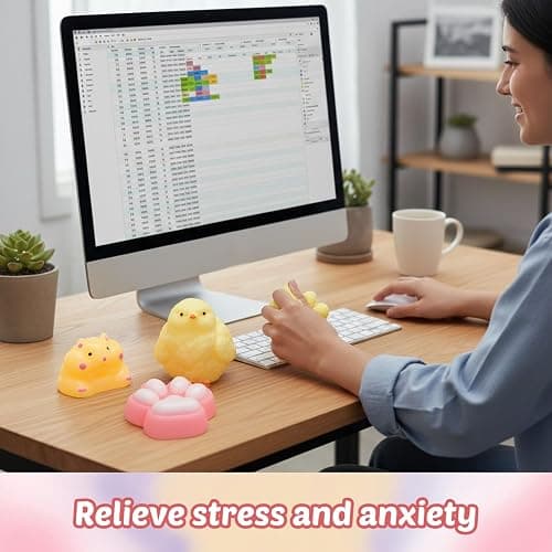 Taba Squishy Toys, Cute Cat Paw Chick Hamster Squeeze Fidgets, Soft Sensory Stress Relief Toys for Anxiety, Kawaii Animal Party Favors Goodie Bag Fillers for Kids Adults (3PCS) thumbnail 2
