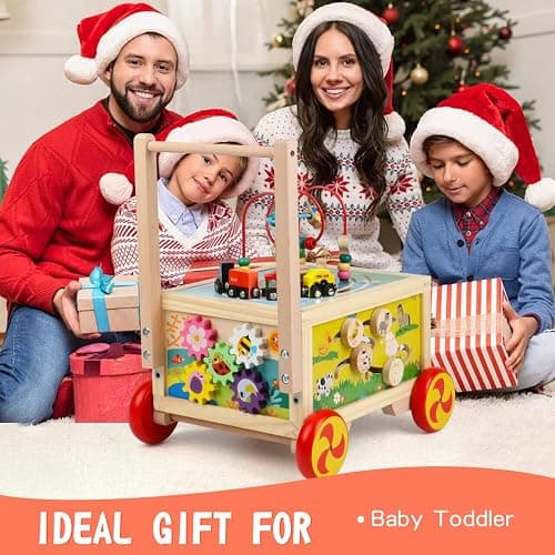 Wooden Activity Cube 7-in-1 Montessori Toys for 1+ Year Old Boys Girls Educational Learning Toys for Toddlers Age 1-2 One Year Old First Birthday Gift Bead Maze Magnetic Trains Track Shape Sorter thumbnail 7