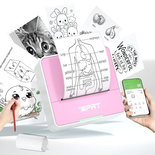 iDPRT Sticker Printer - Mini Portable Printer Bluetooth Thermal Label Printer with 1 Roll Sticker Paper, Inkless Sticker Maker Machine Pocket Instant Print for Study Notes, Pictures, DIY, Pink - Image 1