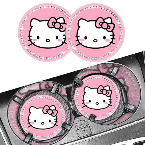 2PCS Cute Kitty Cup Holder Coasters, Black Silicone Anti-Slip Car Coasters,Car Cup Pads,Universal 2.75 Inch - Image 1