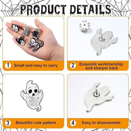 Sasylvia 20 Pcs Halloween Pins Skull Spooky Skeleton Horror Dark Goth Ghost Brooch Pins for Women Men Bag Jacket Backpack Hat Pant Clothes Accessories thumbnail 5