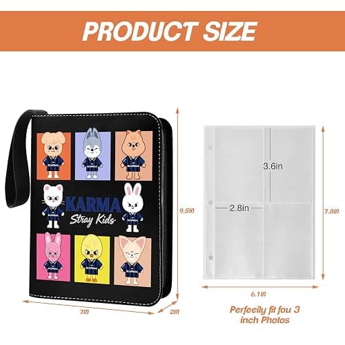 Stray Kids Fotokarten 400 Taschen, Kpop-Sammelalbum mit 4 Fächern, insgesamt 50 Seiten, Süßer Cartoon-Fotokartenordner, Idol-Cartoon-Fotoschutzalbu thumbnail 3