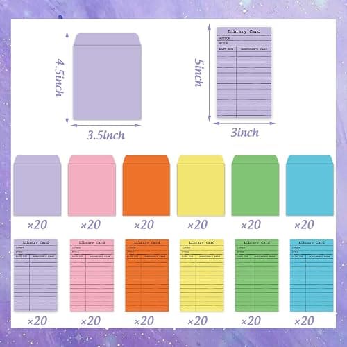 FYSUIMU 240 Pcs Library Pocket Envelopes and Books Cards Include 120 Self Adhesive Envelopes and 120 Due Date Note Cards 6 Pastel Colors Envelop for Book Checkouts Classroom Office Library Supplies thumbnail 3