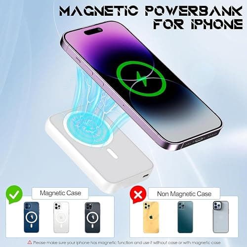 Wireless Power Bank, Magnetische Kabelloses Powerbank 10000mAh 20W Schnell Aufladende Tragbares Ladegerät (USB C Input & Output), Externe Handyakkus für iPhone 16 15 14 13 12 Pro Max Samsung iPad thumbnail 4