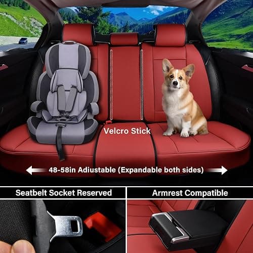 Coverado Car Seat Covers Full Set, Seat Covers for Cars, Red Car Seat Covers Front Seats and Back Car Seat Protector Waterproof, Leather Car Seat Cushion Universal Fit for Most s thumbnail 3