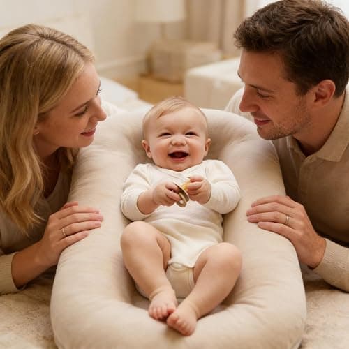 Vicorise 100% Cotton Baby Lounger Play Mat,Tummy Time Mat with Cover for 0-24 Months Newborn Baby,Washable Play Gym Mats for Home Travel-Apricot thumbnail 2