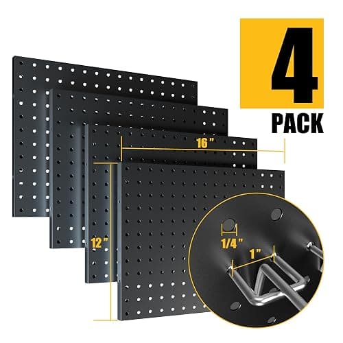 Spampur Peg Board, 4 Pack Metal Pegboard Panels with 50 Hooks, Black Pegboards Wall Organizer, Heavy Duty Peg Board for Walls Home, Garage Tool Storage, Office Organization, Craft Room, Kitchen thumbnail 3