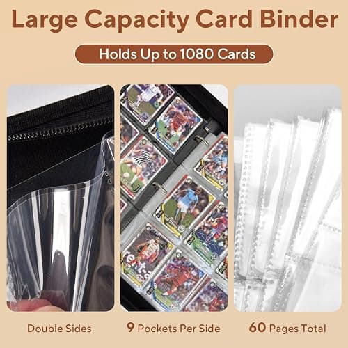 ULLTOON Baseball Card Binder 9 Pocket, 1080 Pockets Trading Card Binder with Zipper, Portable Collector Card Album Storage Organizer for Sports Cards, Game Cards, Gifts for Kids thumbnail 5