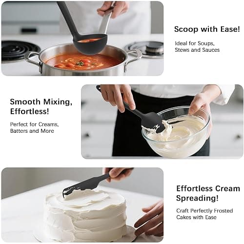 Coukre Silicone Kitchen Cooking Utensils Set with Holder – Heat-Resistant, Food-Grade Kitchen Tools, Spatula, Spoon & Gadgets for Non-Stick Pans, Dishwasher Safe (14, PureBlack) thumbnail 5