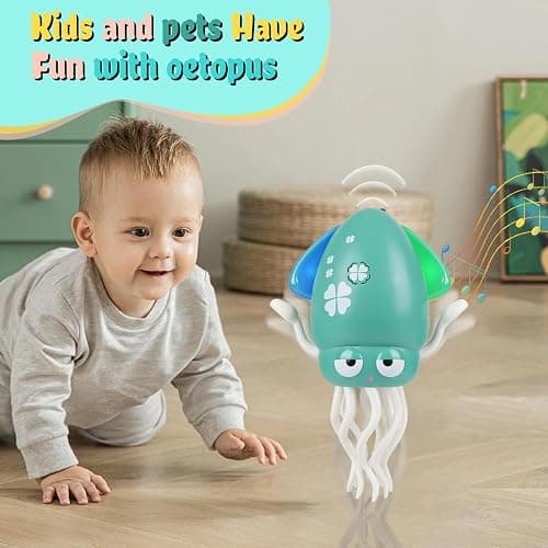 Electric Dancing Octopus Baby Toy, Dancing Squid Crawling Toys,Automatic Evasion Octopus Toy with Led Light and Music, Interactive Entertainment for Baby Sensory Development Birthday Gifts(Green) thumbnail 6