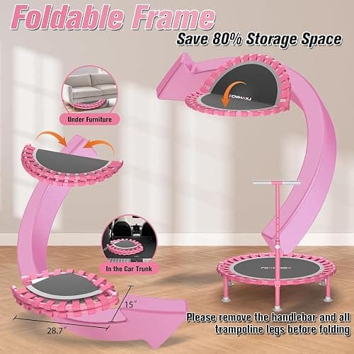 ZCMHAXJ Foldable Mini Trampoline, 40" Rebounder Trampoline for Adults & Kids, 450lbs Capacity with T-Shaped Adjustable Bar, Indoor Fitness Workout Exercise Equipment thumbnail 6