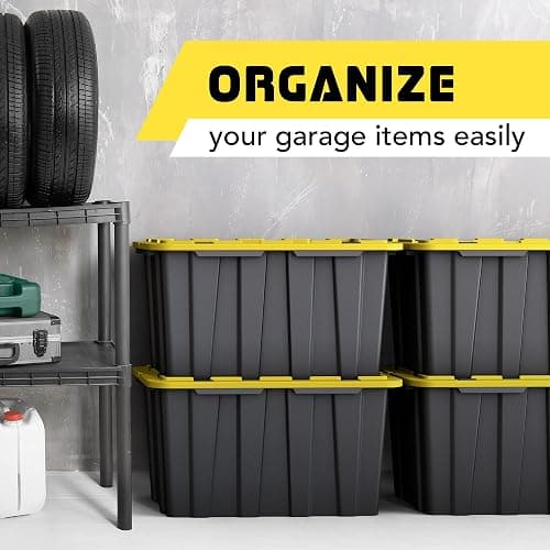 4 PACK Large Black & Yellow Storage Bins | Plastic Tote Organizing Container with Secure Latching Lids, Stackable, Extra Strength with Built in Handle | Black and Yellow Bins | 24.5" x 16.5" x 13.5" thumbnail 5