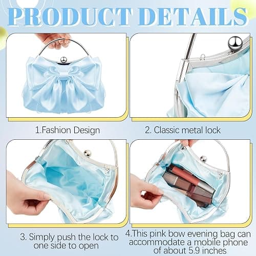 Dansydaisy Coquette Clutch Purse for Women Pleated Satin Bow Purse Evening Bag with Chain Crossbody for Wedding Party Prom thumbnail 5