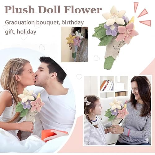 Courtco Cute Flower Plush Doll Stuffed Plant Plushie ，Decor Home Andbedroom Sweet Gifts for ，Cute Kawaii Gift for Valentines Day, Birthdays, Graduation, Wife, Girlfriend ，Mom for Boys and Girls thumbnail 5
