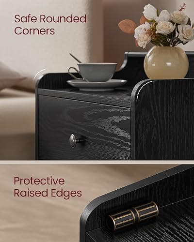 VASAGLE Nightstands, Set of 2, Bedside Tables with Hidden Drawers, Mid-Century End Side Tables with Solid Wood Legs, for Bedroom, Ebony Black ULET624B01 thumbnail 6