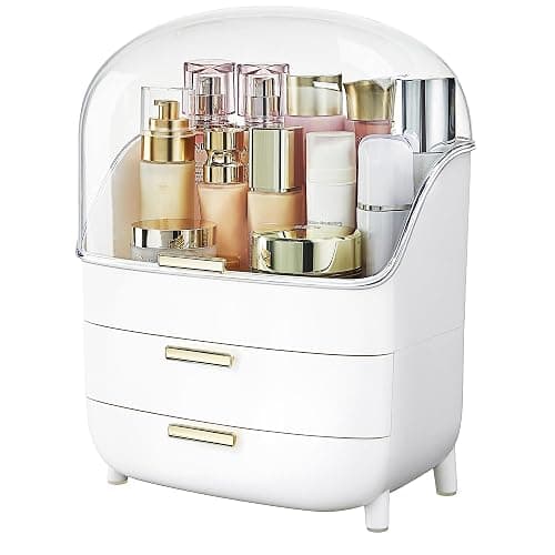 Vtopmart 3-Tier Skincare Makeup Organizer with Drawers and Lid for Vanity and Bathroom Countertop, Large Cosmetic Storage Box Case for Dresser, with Non-Slip Base - Image 1