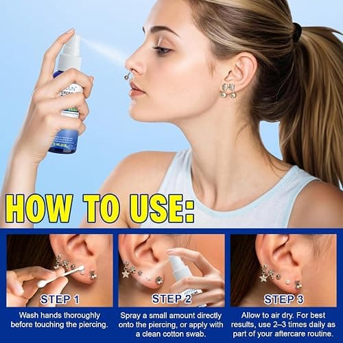 Piercing Aftercare Spray, Piercing Cleaner Spray for Body and Facial Piercings – Ear, Nose, Navel, Oral & Skin Piercings Cleaner, Cleansing & Moisturizing - 2 Fl Oz thumbnail 7