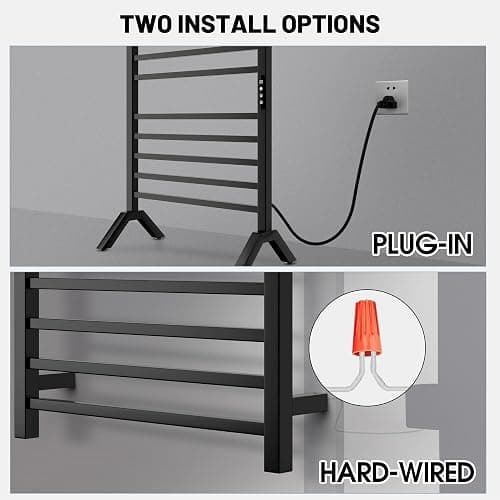 Poloma Wall Mounted & Freestanding Towel Warmer Rack for Bathrooms, Electric Heated Towel Rack Heater, Stainless Steel, Matt Black. thumbnail 6