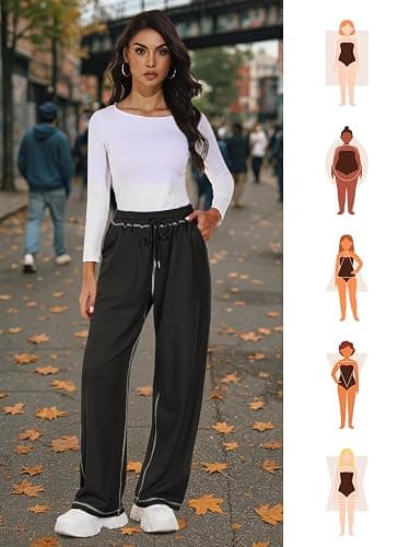 Feiersi Women's Wide Leg Sweatpants Soft Trendy Drawstring Baggy High Waisted Casual Trousers Jogger Sweat Pants thumbnail 5