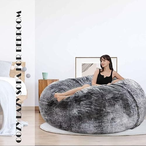 FIEATES Bean Bag Chair for Adults Kids No Filler Soft Round Giant Beanbag Chair Lazy Sofa Reading Chair Cover, 3.5FT, Black thumbnail 7