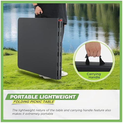 BestOffice Outdoor Folding Camping Table Plastic Table Portable Square Height Dining Table Perfect for Picnics,Parties,Party and Camping,Black thumbnail 7