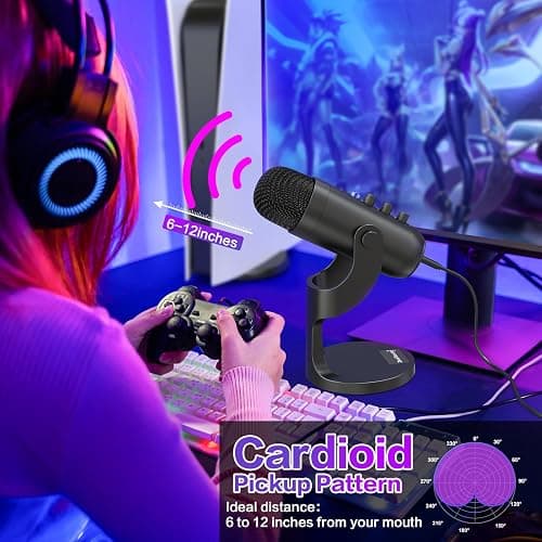 ZealSound USB Microphone,Condenser Computer PC Mic,Plug&Play Gaming Microphones for PS 4&5.Headphone Output&Volume Control,Mic Gain Control,Mute Button Vocal,YouTube Podcast on Mac&Windows(Black) thumbnail 6