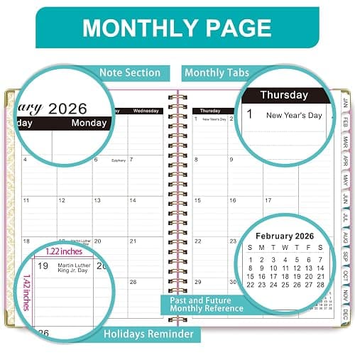 Mistep 2026 Dairy Planner Notebook A5 With Line Pages, Metal Coil Calendar, Weekly Plan, Work Record Schedule, 100G Writing Paper for US(Red notebook) thumbnail 4