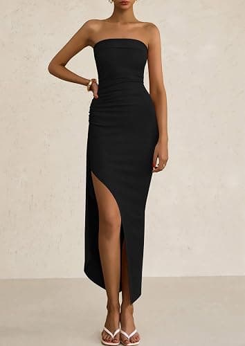 PRETTYGARDEN Women's Off Shoulder Bodycon Dresses 2025 Summer Ruched Asymmetrical High Split Elegant Cocktail Party Dress thumbnail 3