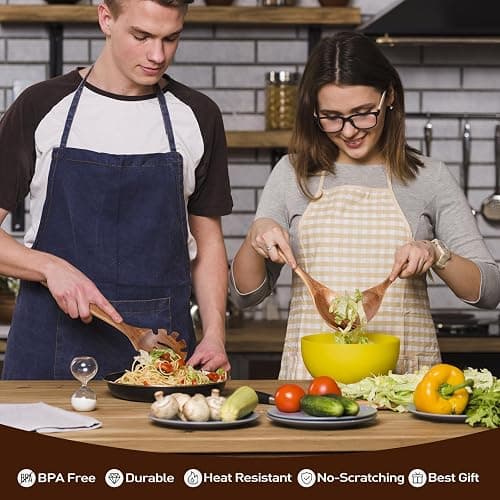 Wooden Spoons for Cooking - 8-Piece Wooden Kitchen Utensil Set made of Natural Solid Wood Material-Includes Spoons,Spatulas,Ladles,Mixing Spoon and Utensil Holder,Valentine's Day Gifts thumbnail 2