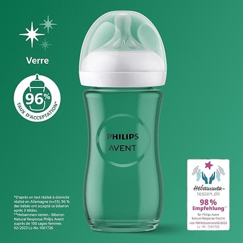 Philips Avent Kit biberons en verre Natural Response pour nouveau-né - 5 biberons, 2 sucettes Ultra Soft 0-6 mois, goupillon, sans BPA (modèle SCD879/11) thumbnail 3