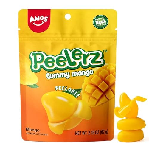 Amos Peelerz Mango Gummy Candy, Peelable Mango Gummy Candy, Resealable 2.19oz Bag (Pack of 8) - Image 1