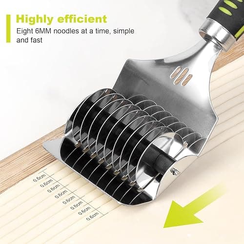KYUEWRT Pasta Cutter, Noodle Cutter with 9 Rolling Blades, Stainless Steel Manual Tool for 8 Even 6 mm Strips, Non-Slip Handle, for Homemade Pasta, Fettuccine and Dough thumbnail 3