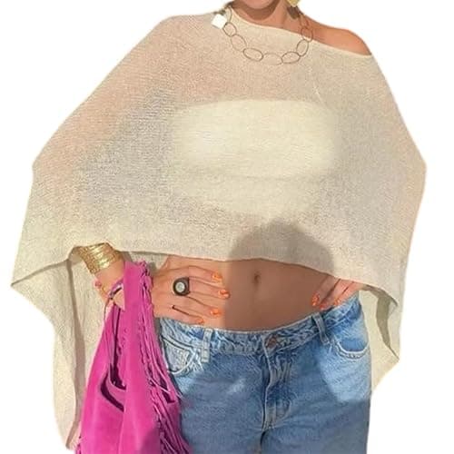 Women Sheer Poncho Top Lightweight Knit Crochet Shrug Bolero Mesh Batwing Sleeve Sweater Cover Up Beachwear - Image 1