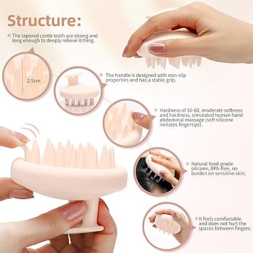 BEAUTLOHAS. One-Piece Silicone Scalp Massage Brush, Scrubber With Soft Massager for Hair Growth, Deep Cleansing Relaxation, Durable, Gentle on Scalp, Wet Dry Hair Massage Tool thumbnail 5
