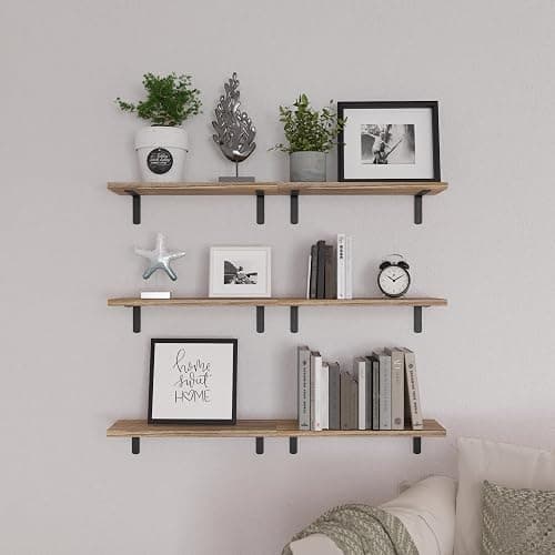 WOPITUES Floating Shelves Set of 6 for Wall Decor & Storage, Rustic Brown | Wood Farmhouse Book Shelves for Bedroom, Bathroom, Living Room, Kitchen, Office, Laundry Room, Study Room Display, 16.5'' thumbnail 6