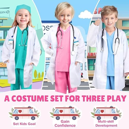 GIFTINBOX Doctor Costume for Kids Doctor Lab Coat for Kids Real Stethoscope, Girls Halloween Costumes for Kids age 3-11 thumbnail 3