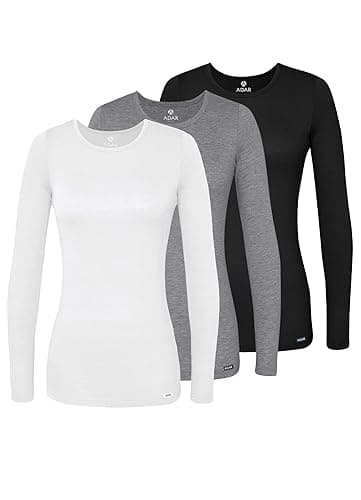 Adar Underscrubs for Women 3 Pack - Long Sleeve Underscrub Comfort Tee - Medium - Black / Dark Marl Gray / White