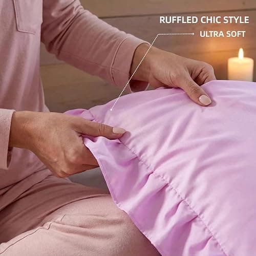 Premium Light Yellow Ruffled Pillowcases Set of 2 - Soft Shabby Chic Farmhouse Pillow Covers for Bedding (Standard Size) thumbnail 4